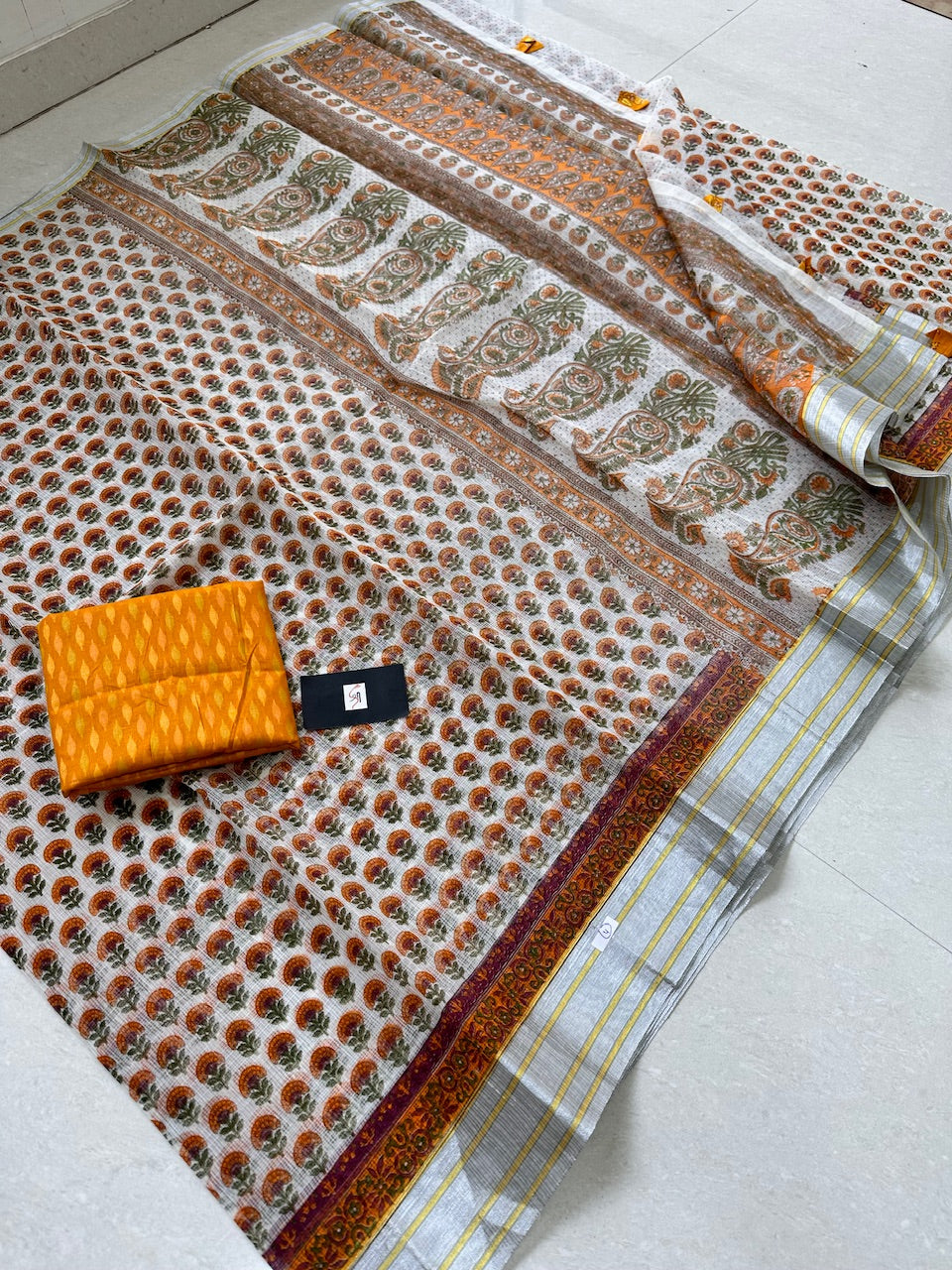 HandBlock Printed Kota Cotton Doria Saree