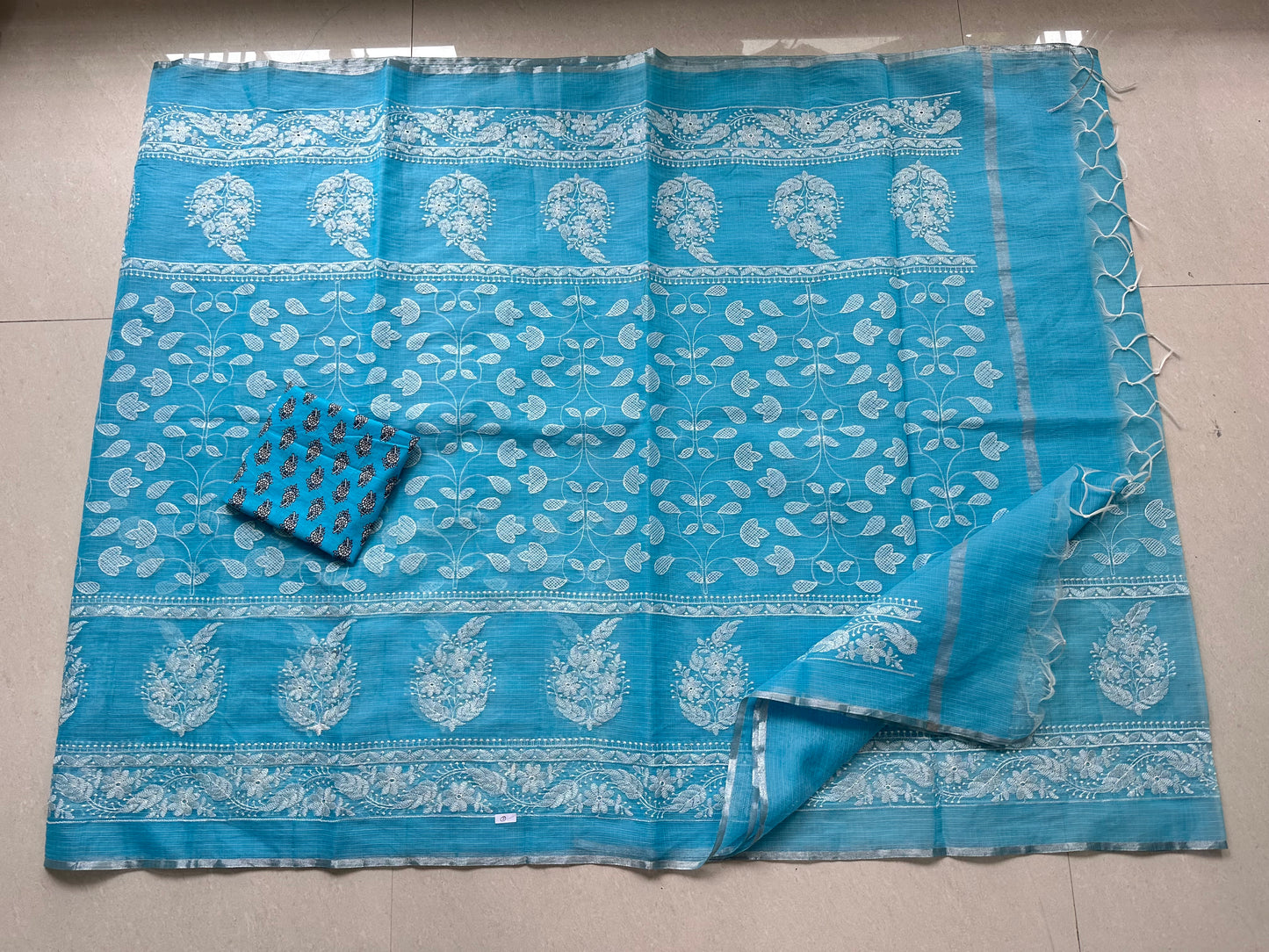 Embroidered Kota Cotton Doria Saree