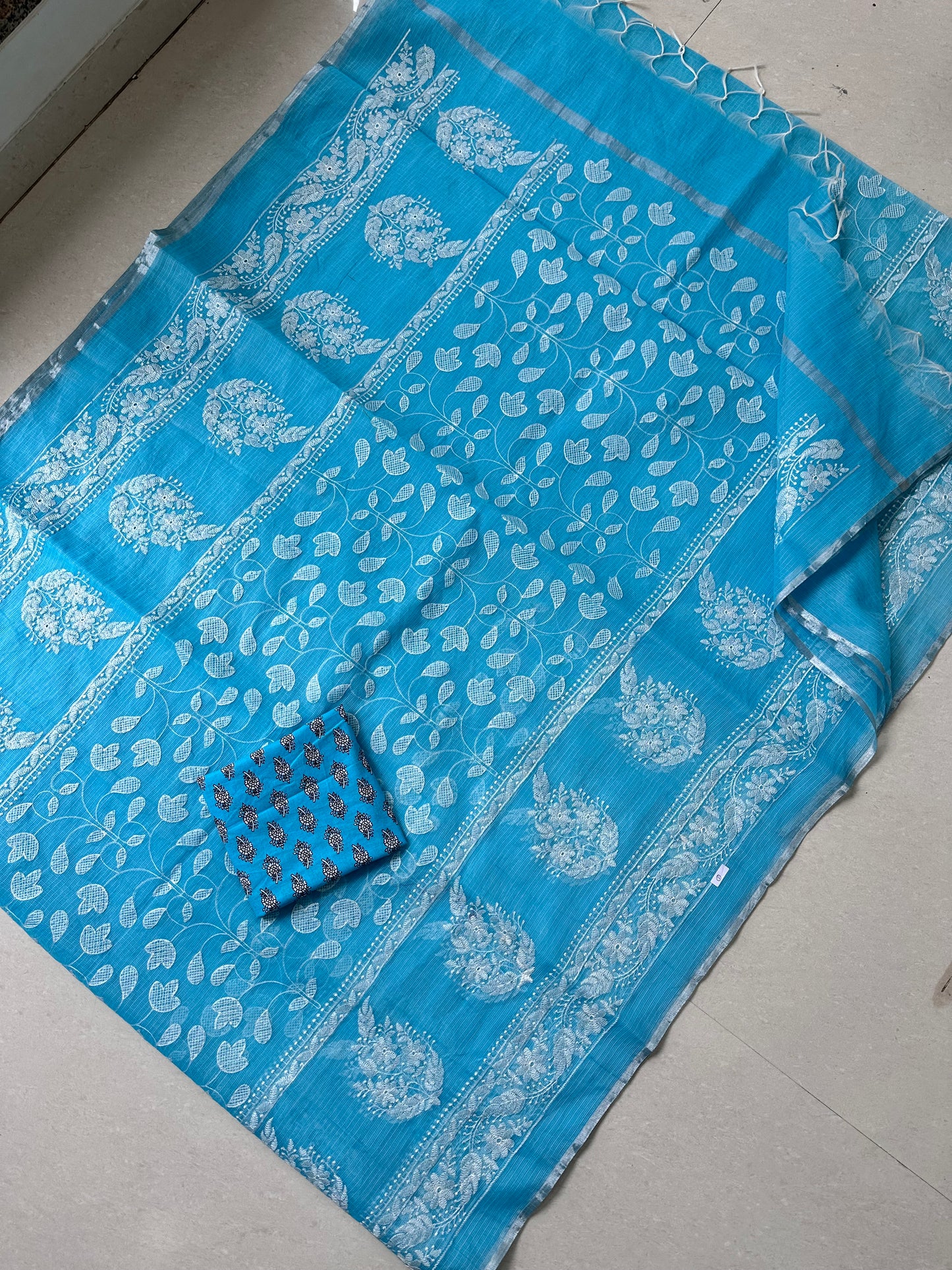 Embroidered Kota Cotton Doria Saree