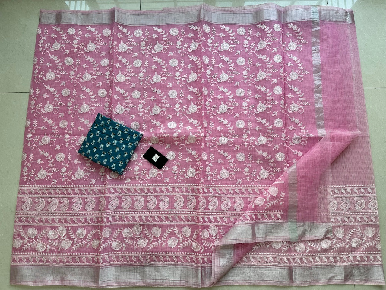 Embroidered Kota Cotton Doria Saree