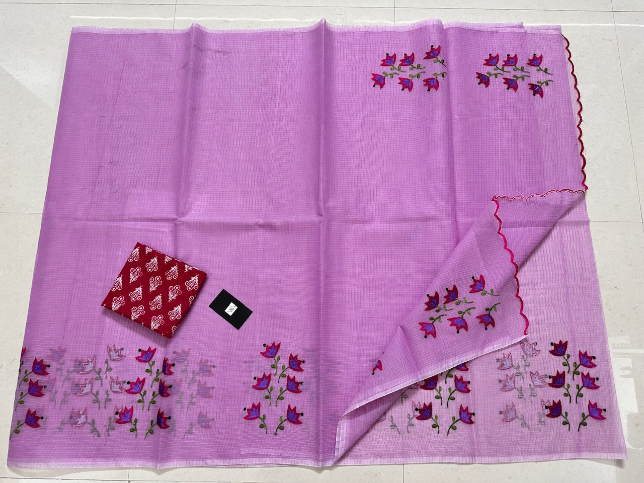 Embroidered Kota Cotton Doria Saree