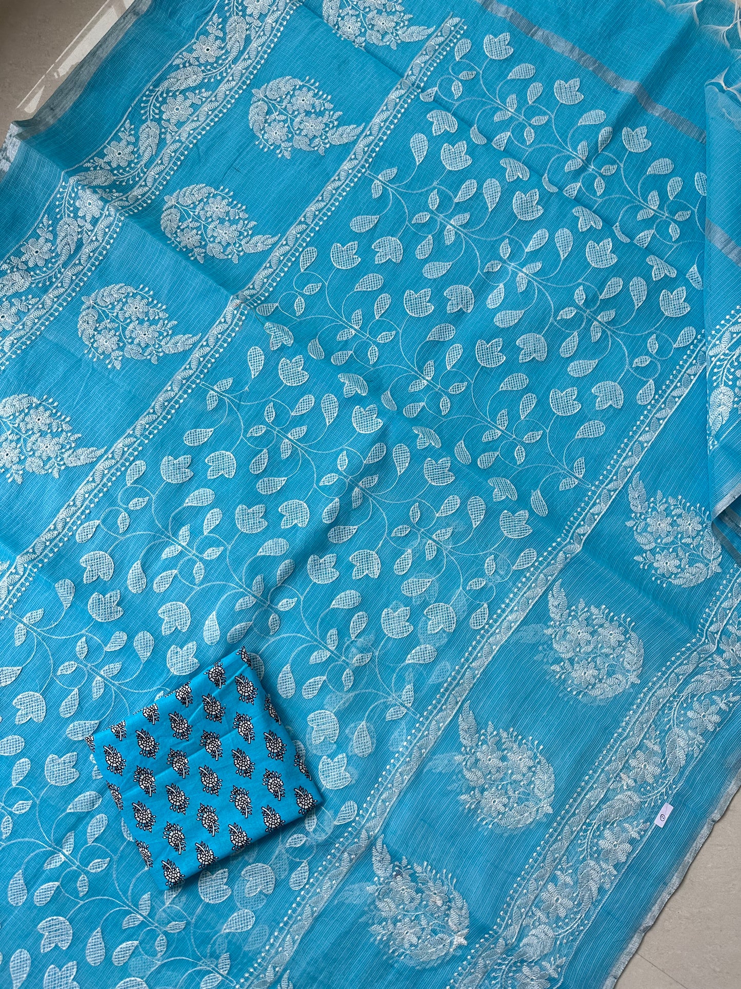 Embroidered Kota Cotton Doria Saree