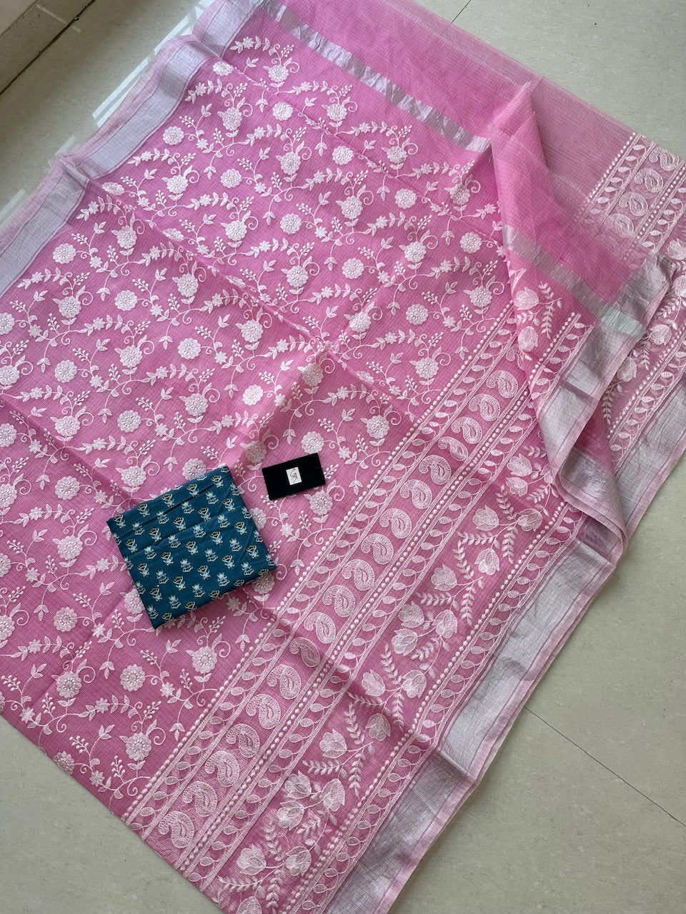 Embroidered Kota Cotton Doria Saree