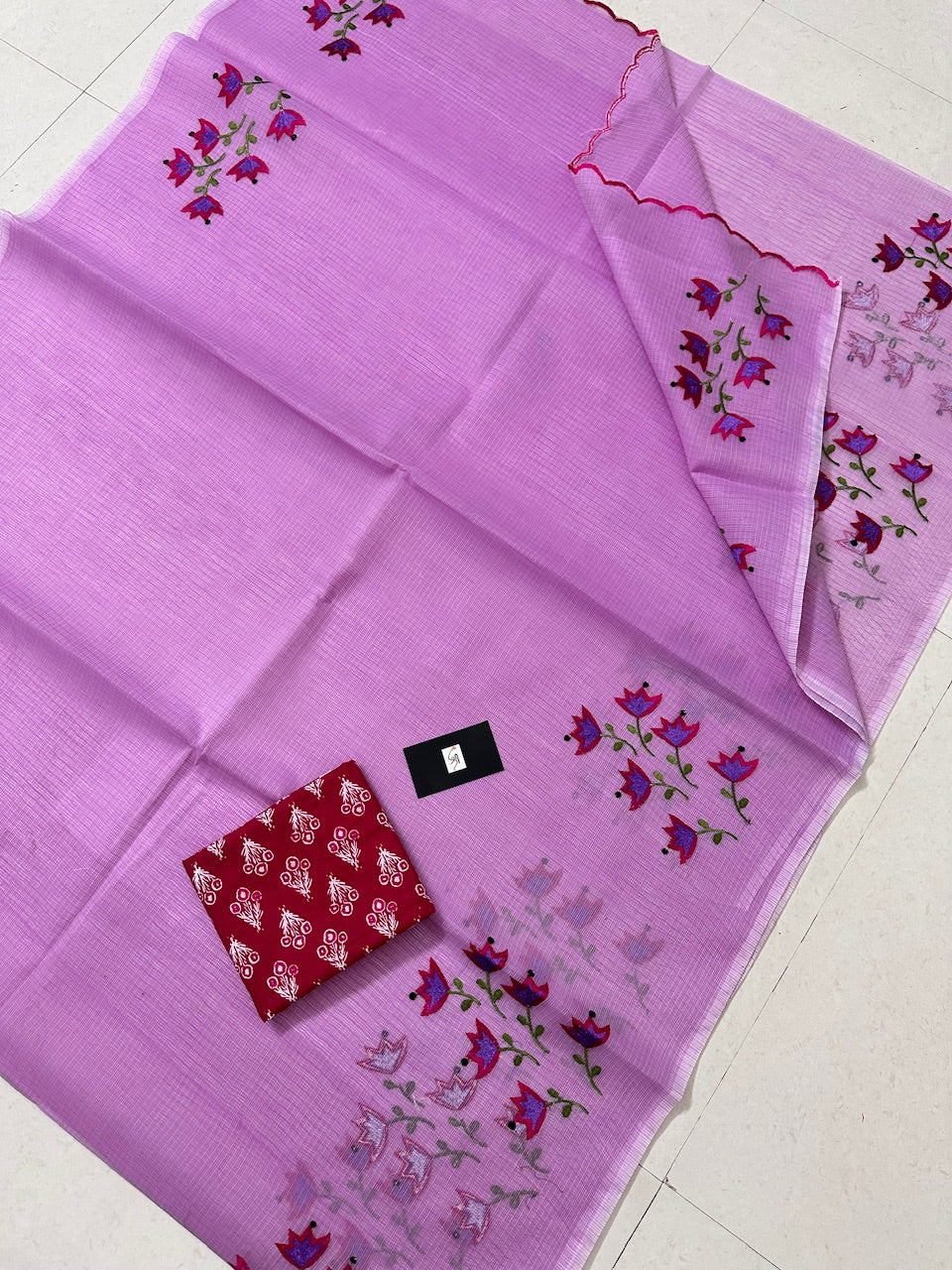 Embroidered Kota Cotton Doria Saree