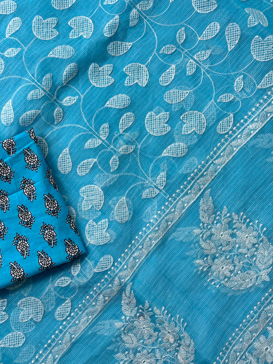 Embroidered Kota Cotton Doria Saree