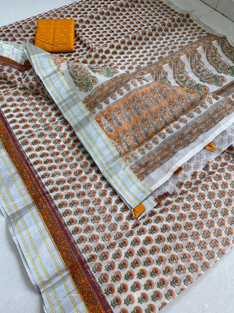 HandBlock Printed Kota Cotton Doria Saree