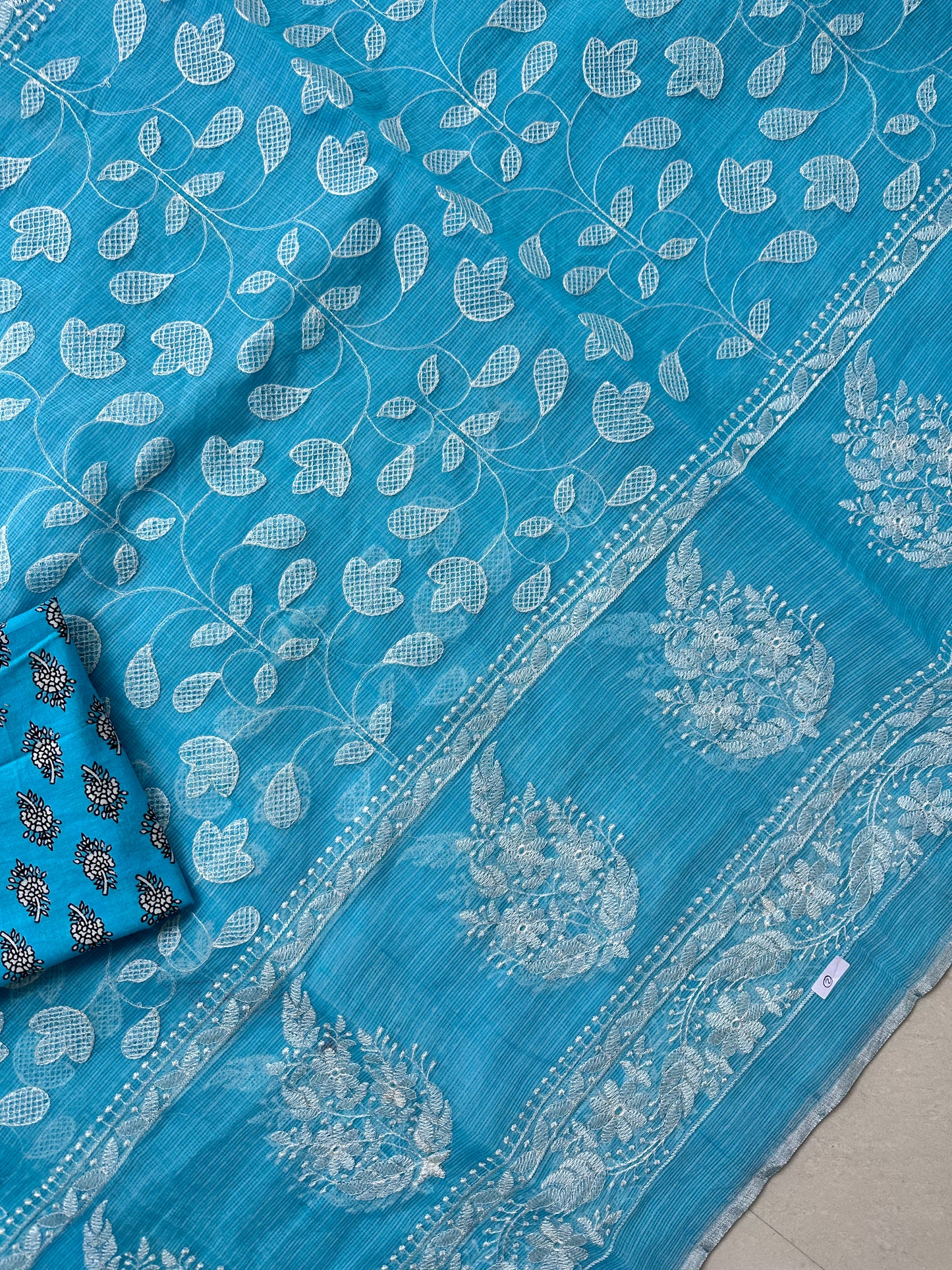 Embroidered Kota Cotton Doria Saree