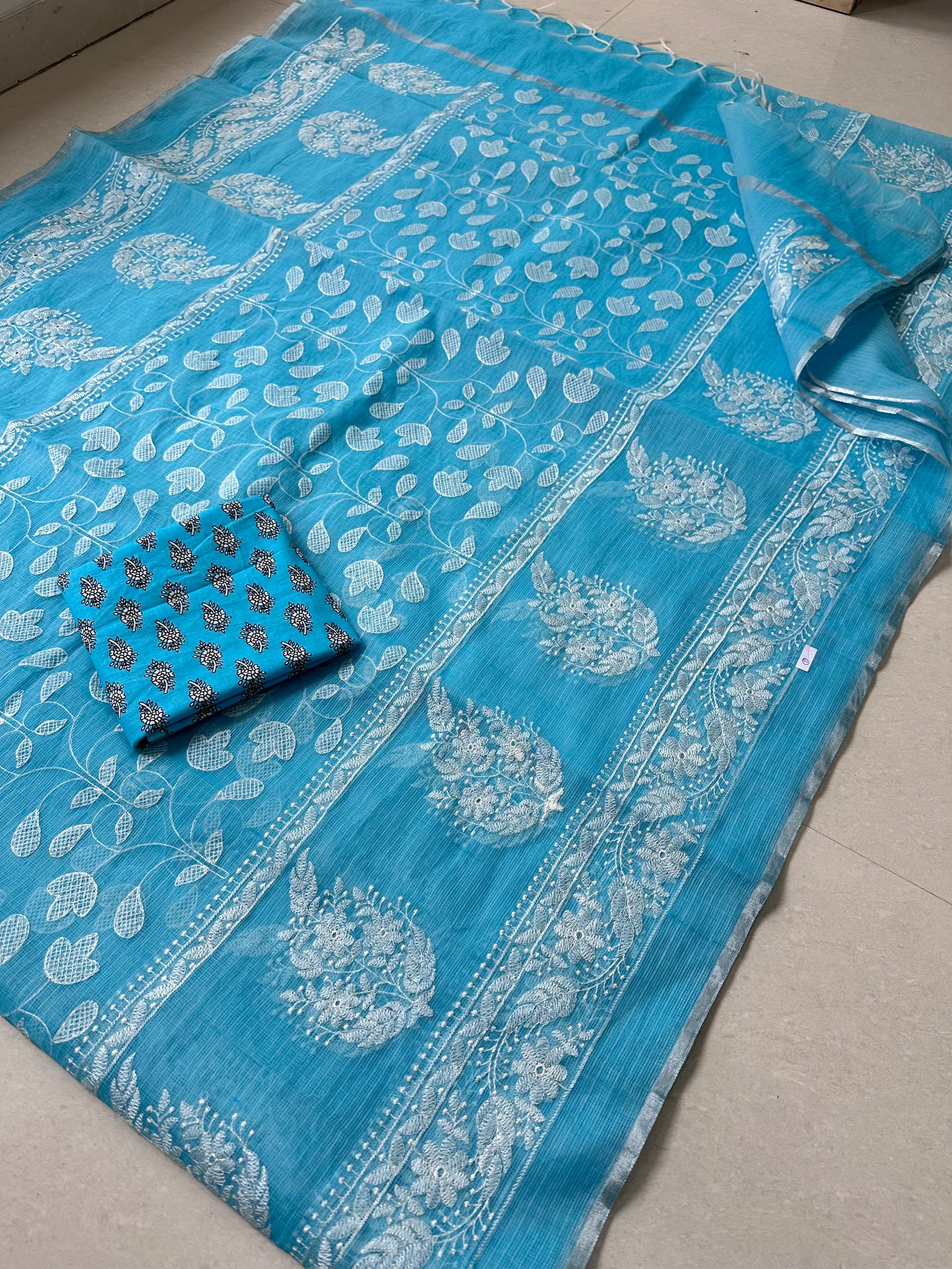 Embroidered Kota Cotton Doria Saree