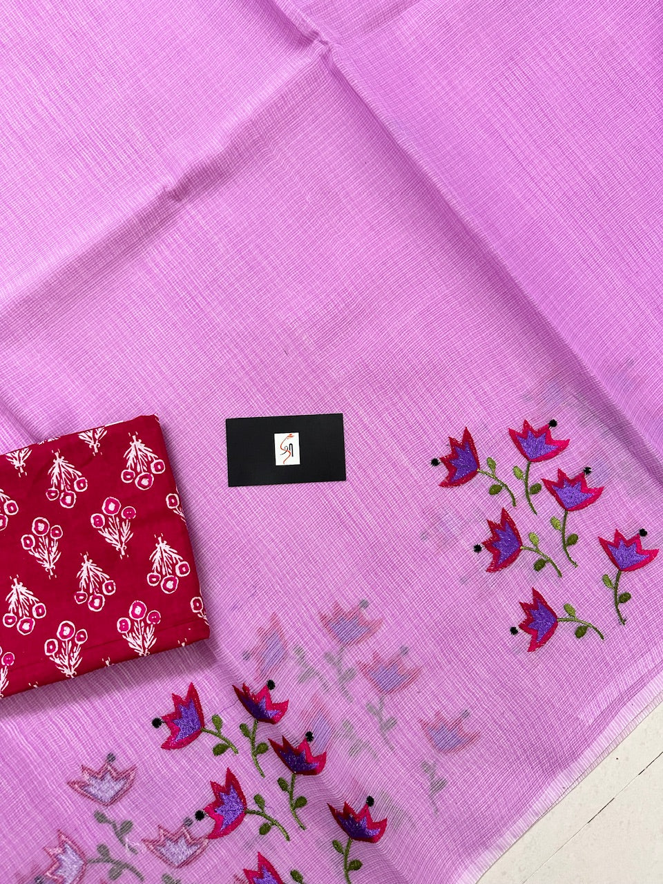 Embroidered Kota Cotton Doria Saree