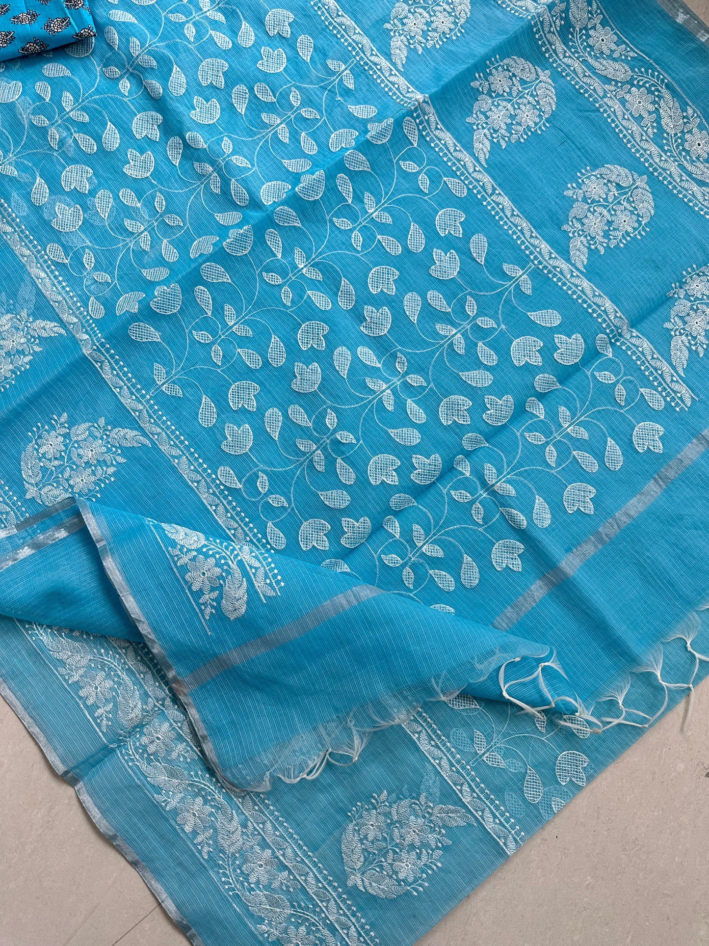 Embroidered Kota Cotton Doria Saree