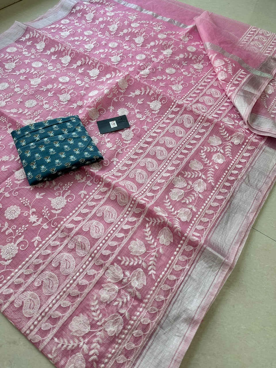 Embroidered Kota Cotton Doria Saree