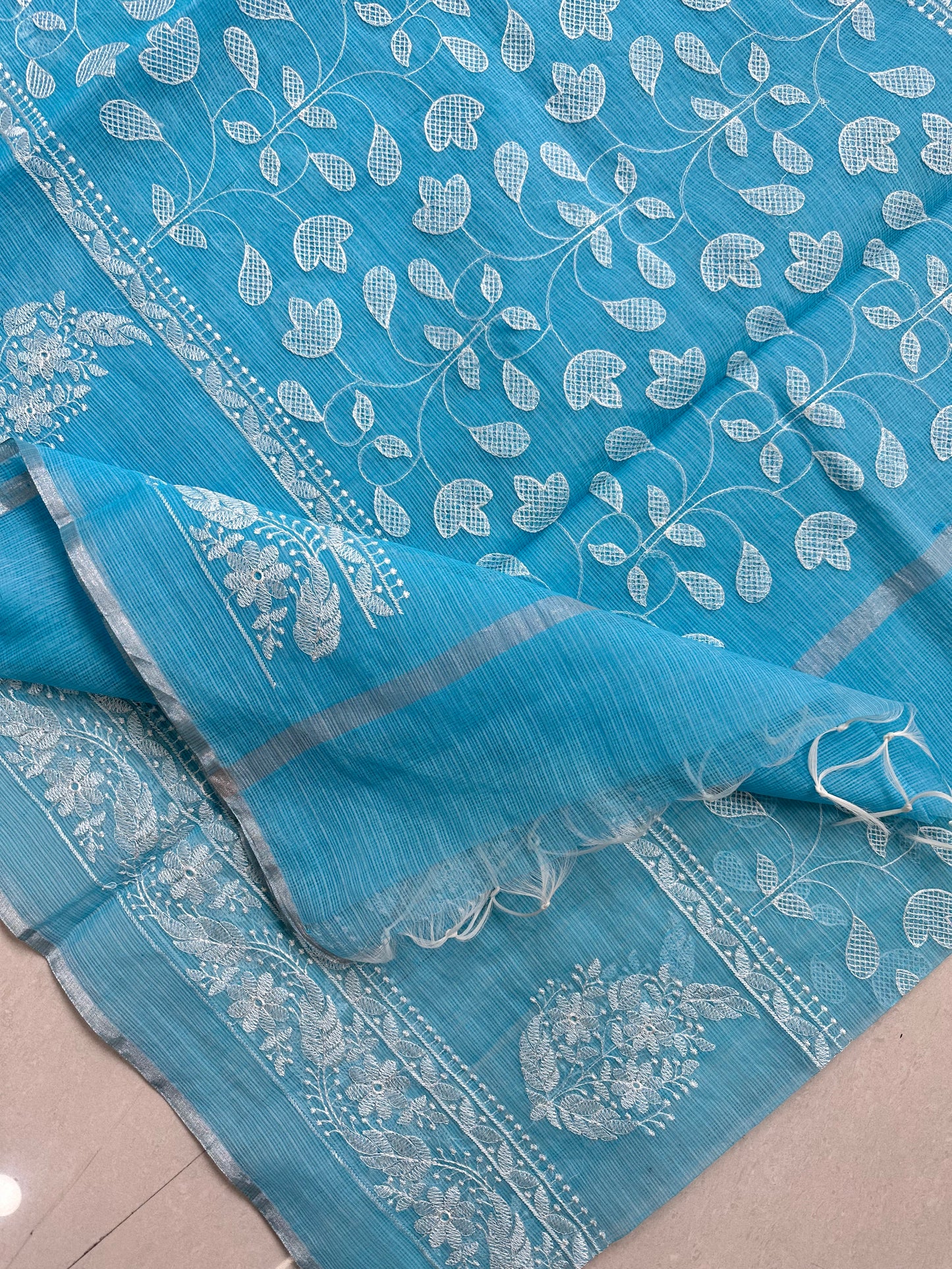 Embroidered Kota Cotton Doria Saree