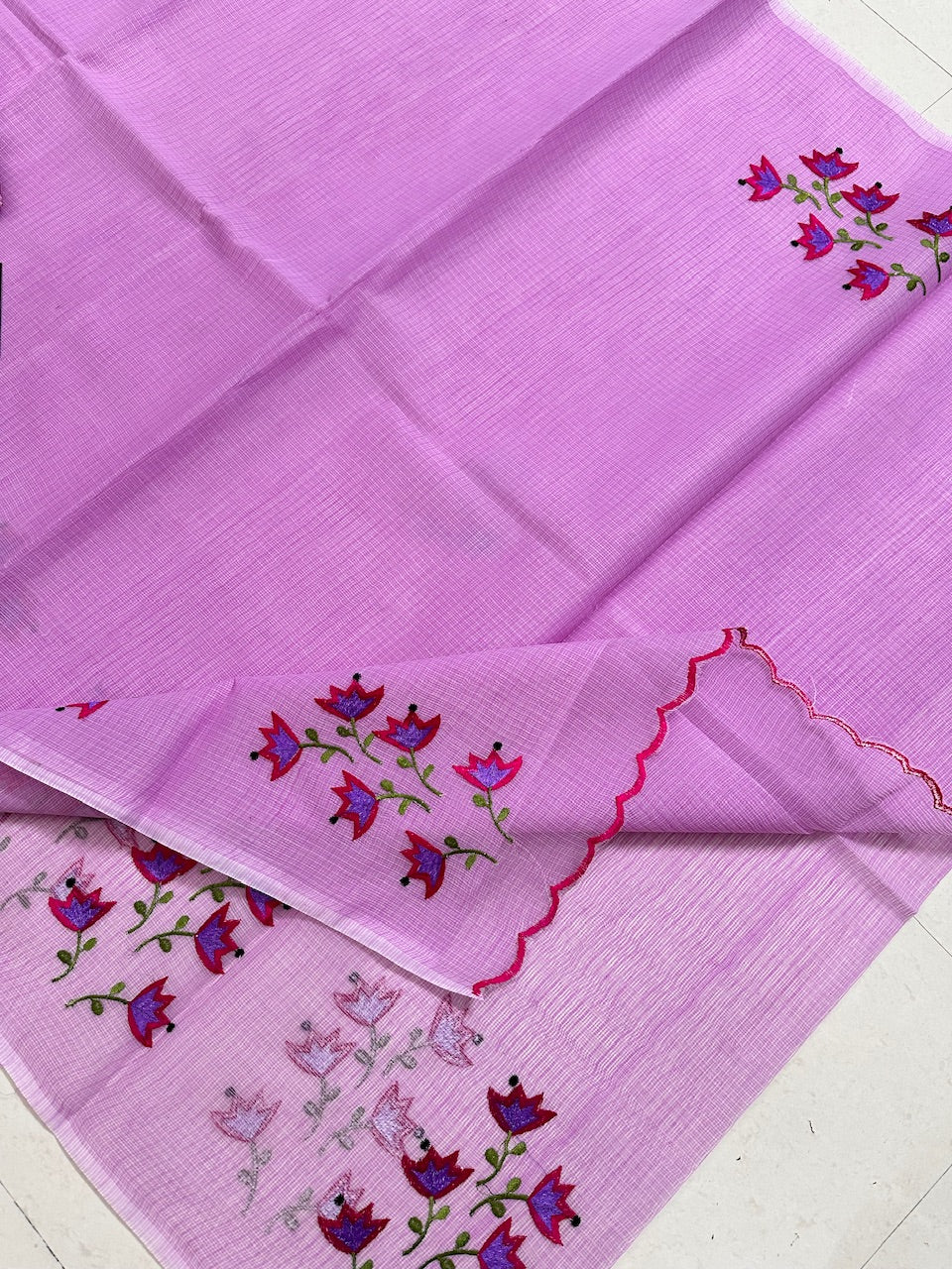 Embroidered Kota Cotton Doria Saree