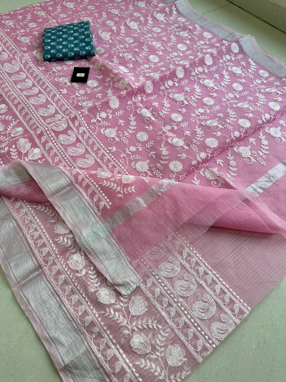 Embroidered Kota Cotton Doria Saree