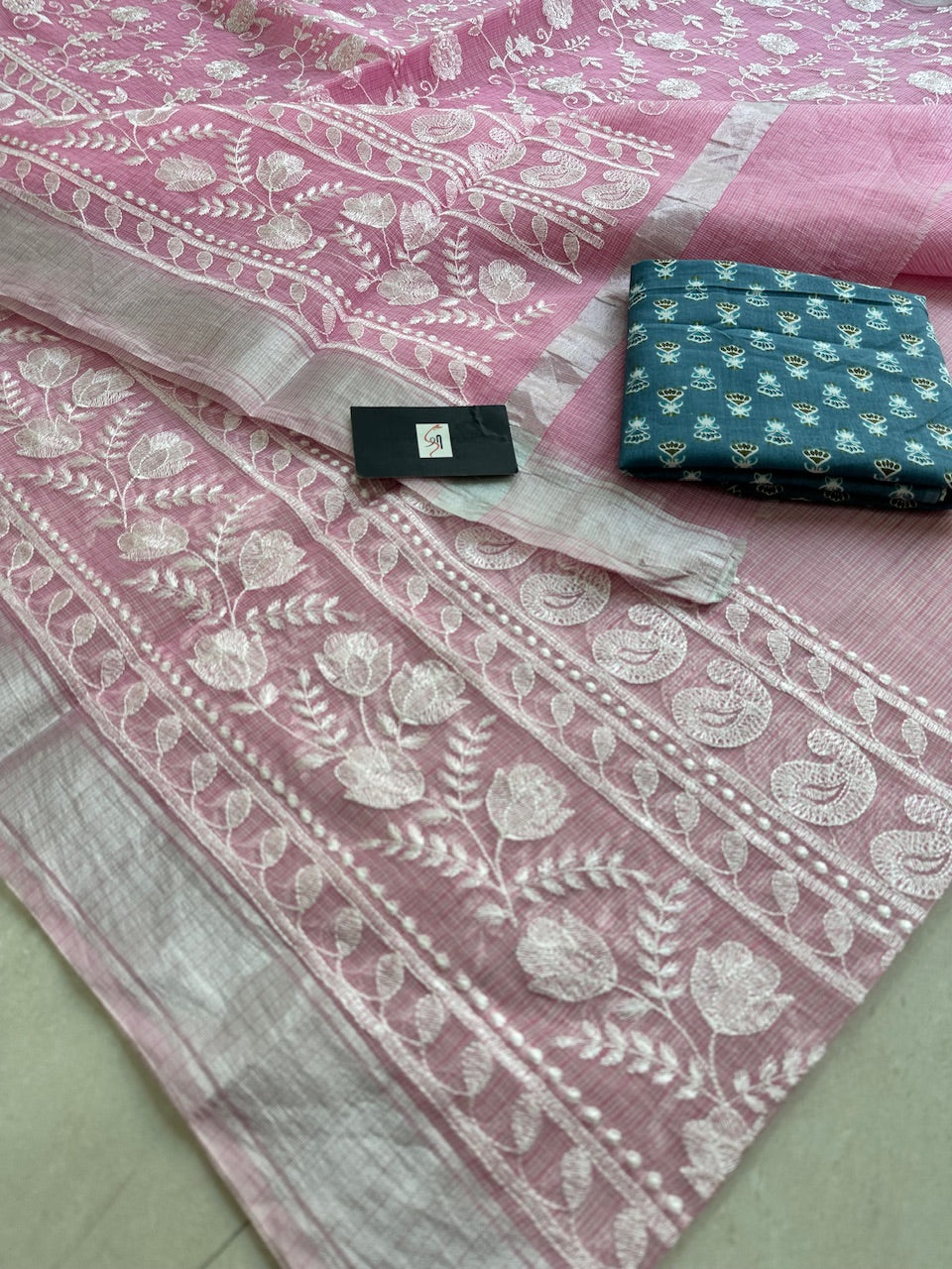 Embroidered Kota Cotton Doria Saree