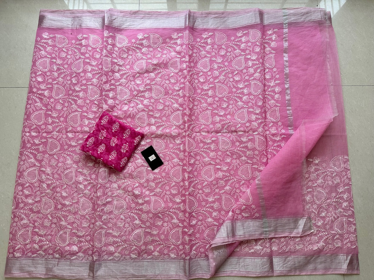 Embroidered Kota Cotton Doria Saree