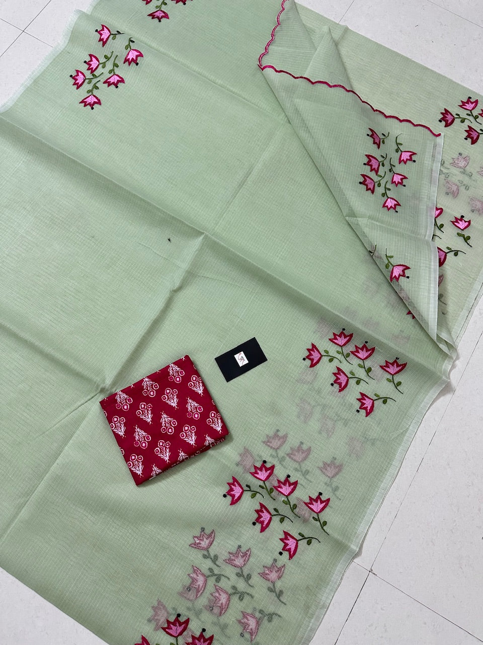 Embroidered Kota Cotton Doria Saree