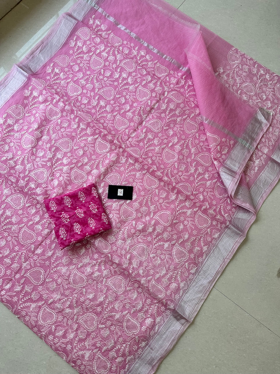 Embroidered Kota Cotton Doria Saree