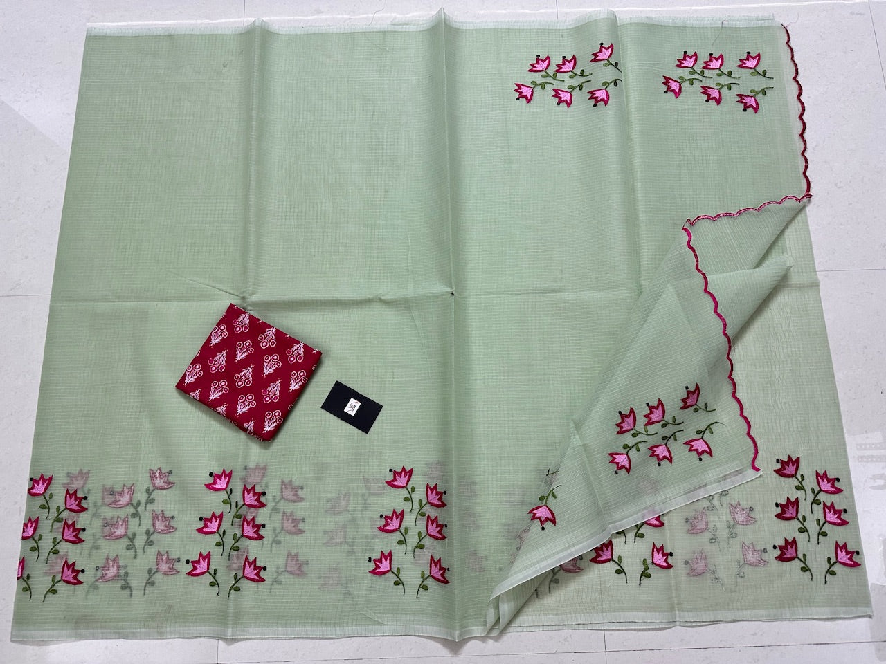 Embroidered Kota Cotton Doria Saree