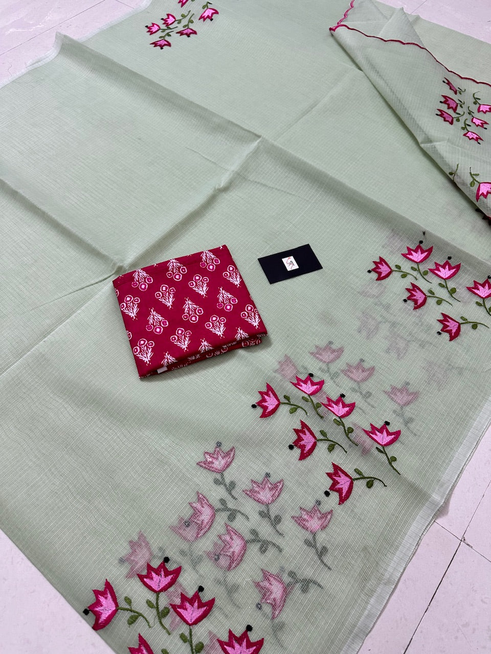 Embroidered Kota Cotton Doria Saree