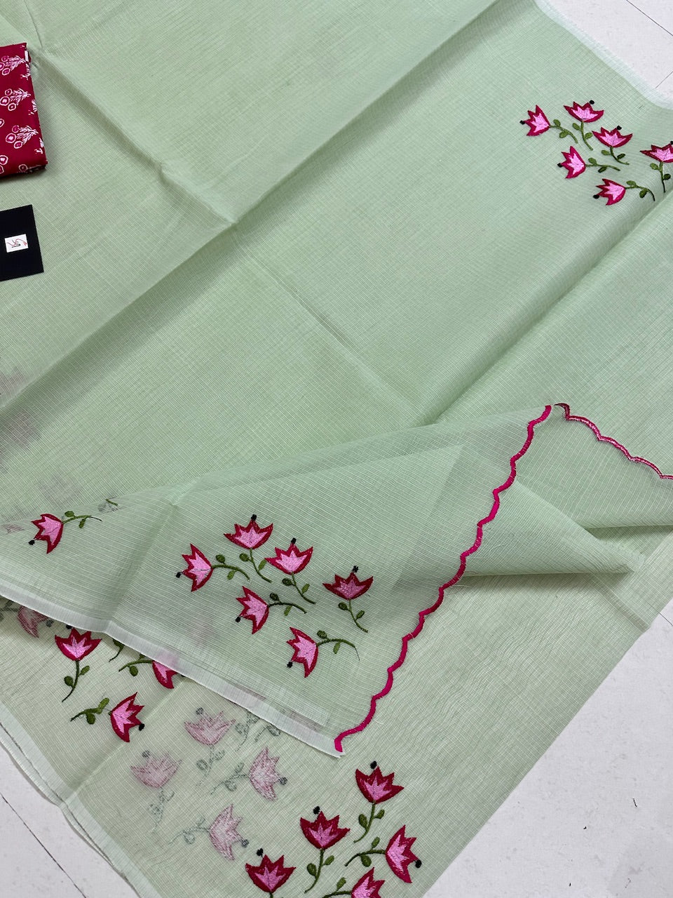 Embroidered Kota Cotton Doria Saree