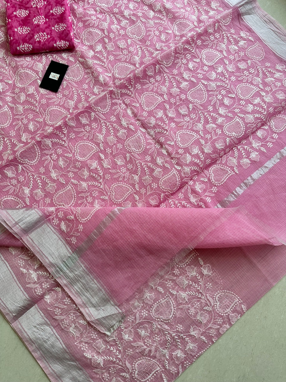 Embroidered Kota Cotton Doria Saree