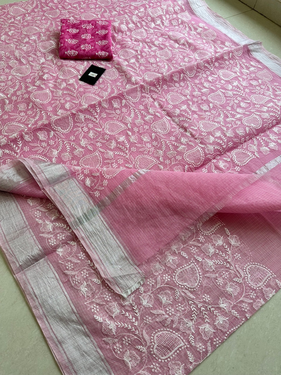 Embroidered Kota Cotton Doria Saree