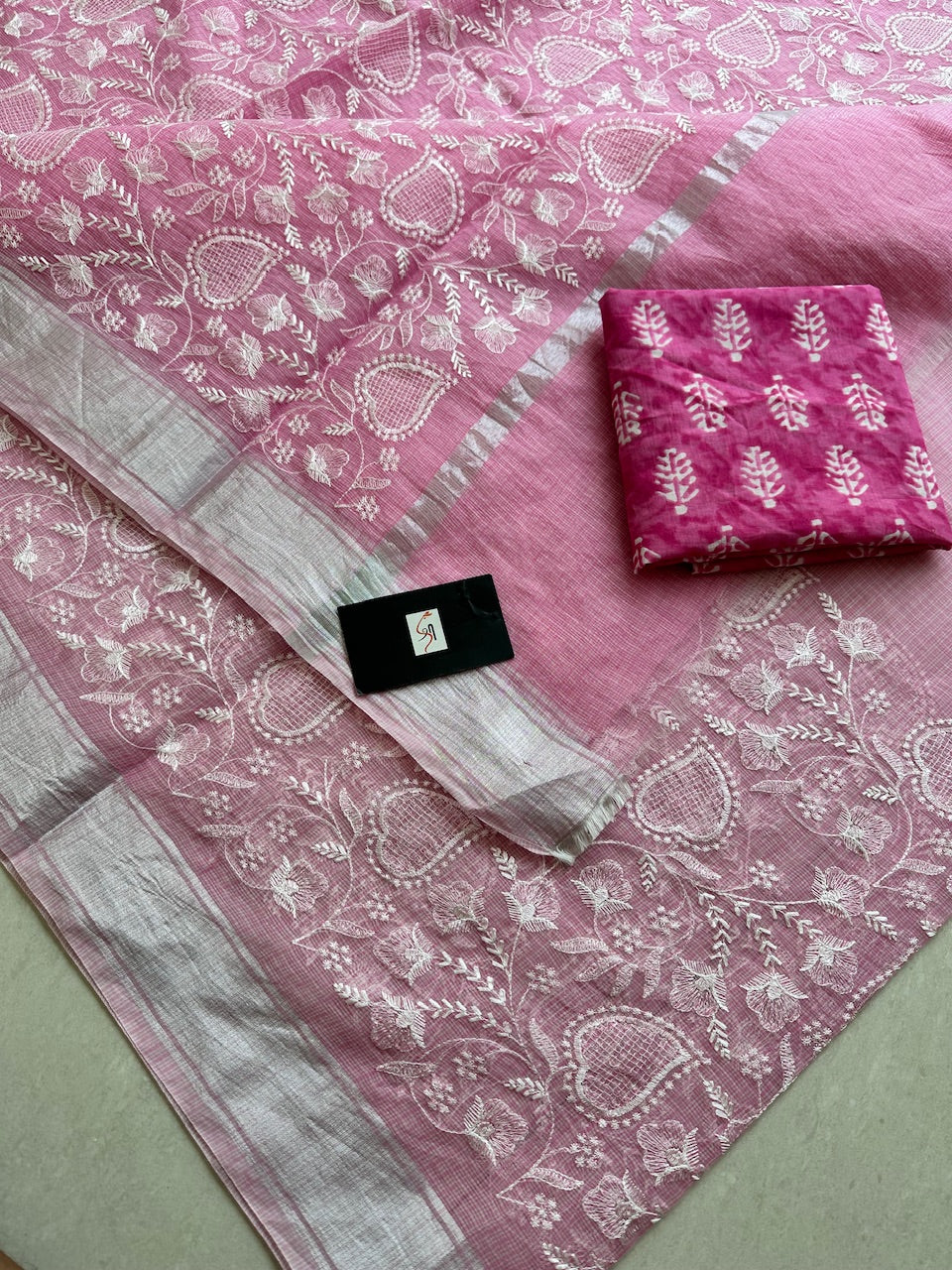 Embroidered Kota Cotton Doria Saree