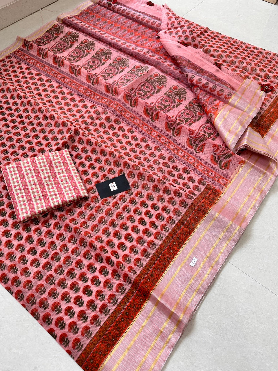 HandBlock Printed Kota Cotton Doria Saree