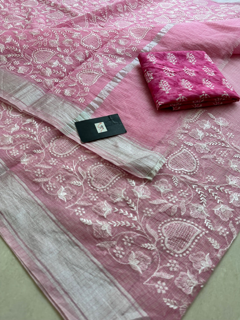 Embroidered Kota Cotton Doria Saree