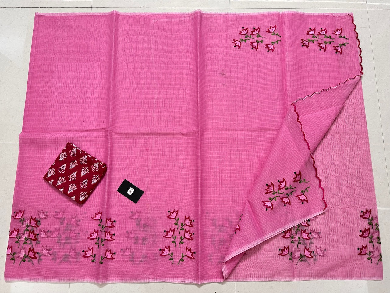 Embroidered Kota Cotton Doria Saree