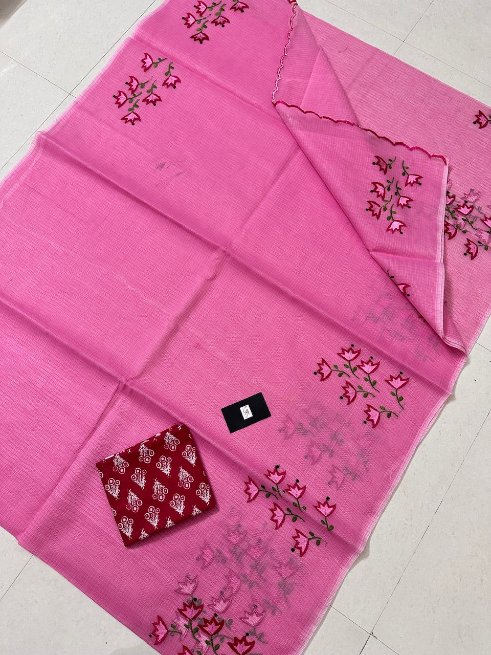 Embroidered Kota Cotton Doria Saree