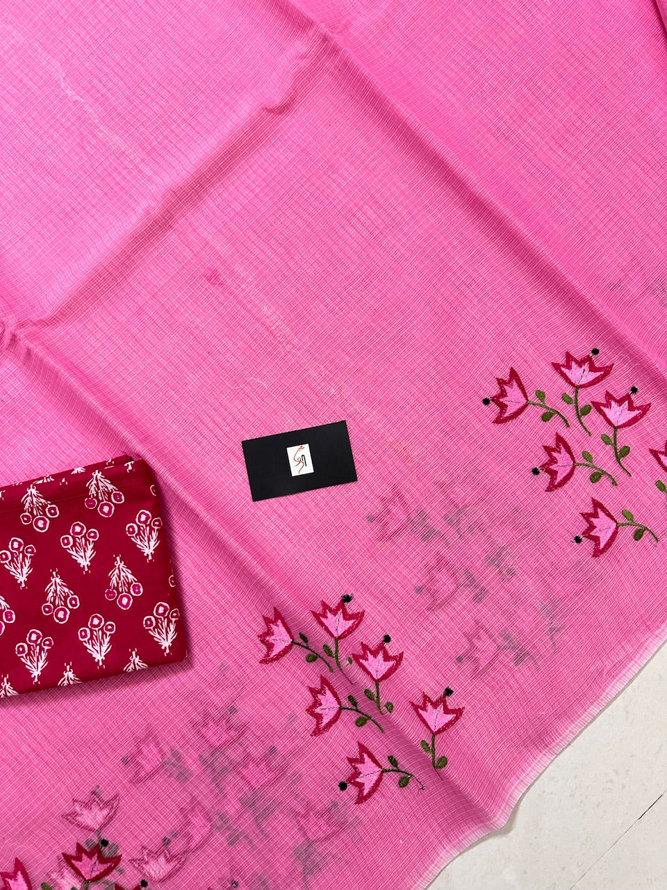 Embroidered Kota Cotton Doria Saree