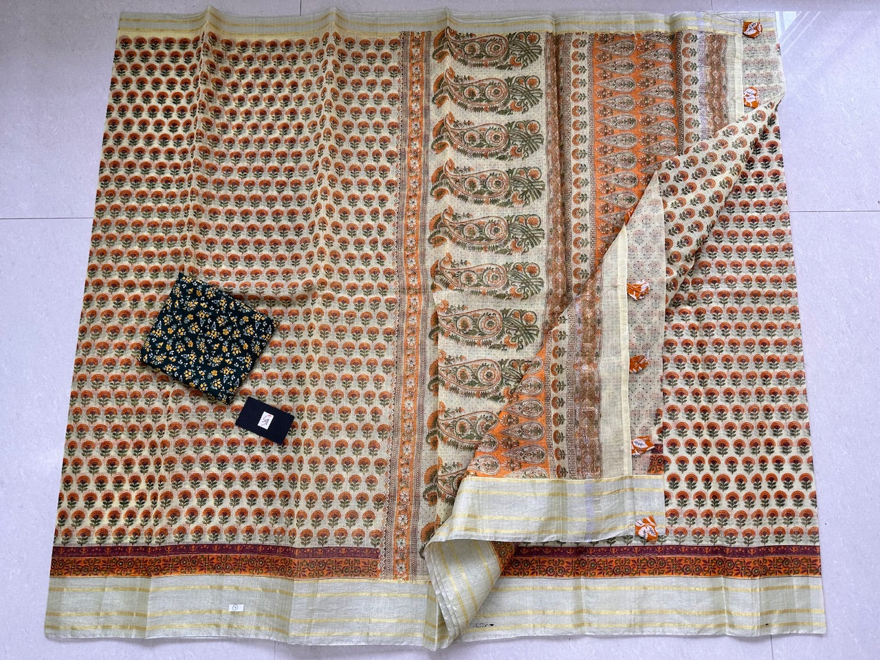 HandBlock Printed Kota Cotton Doria Saree