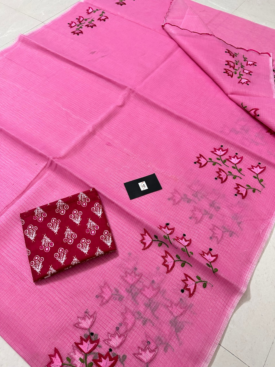 Embroidered Kota Cotton Doria Saree