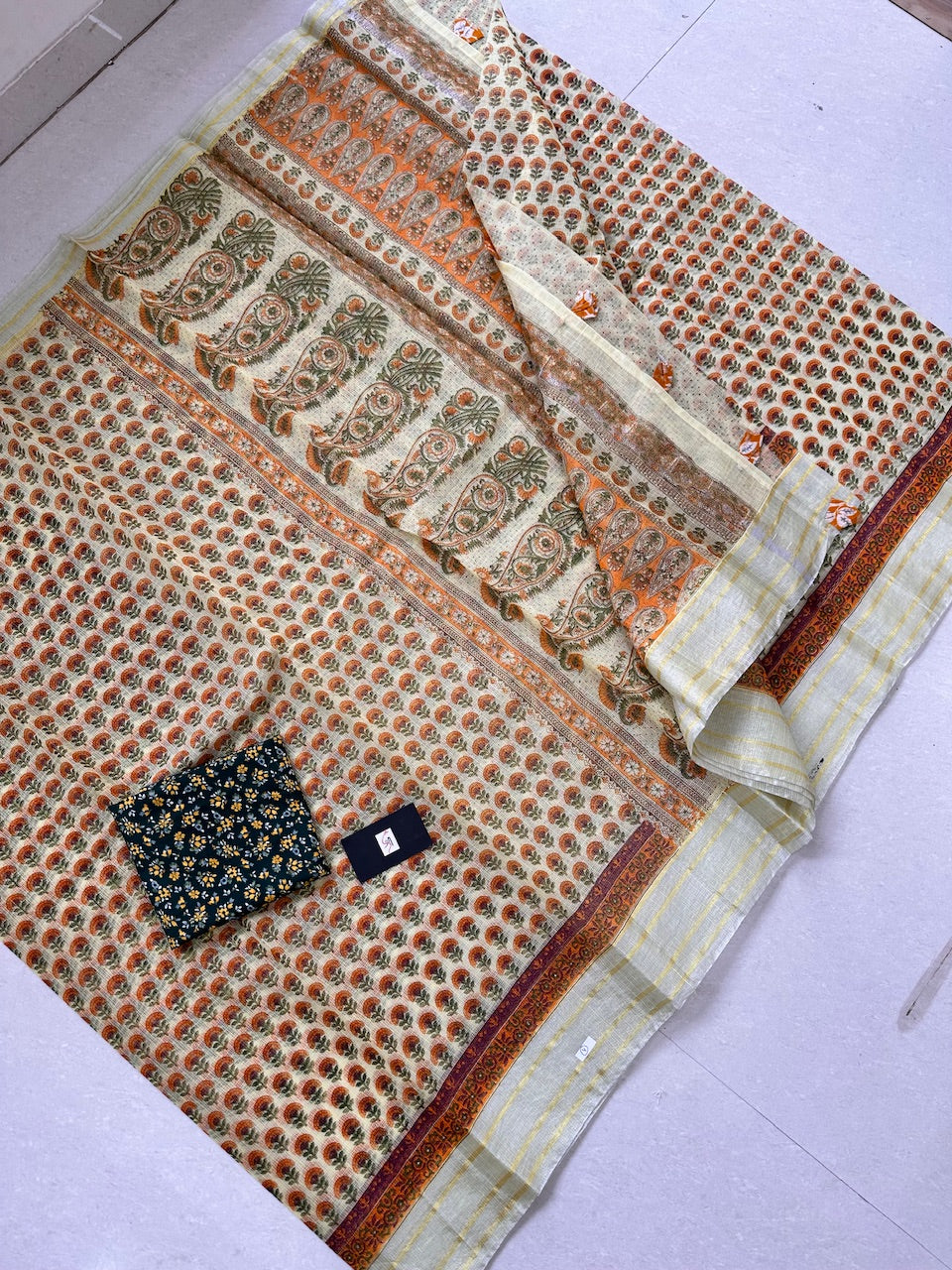 HandBlock Printed Kota Cotton Doria Saree