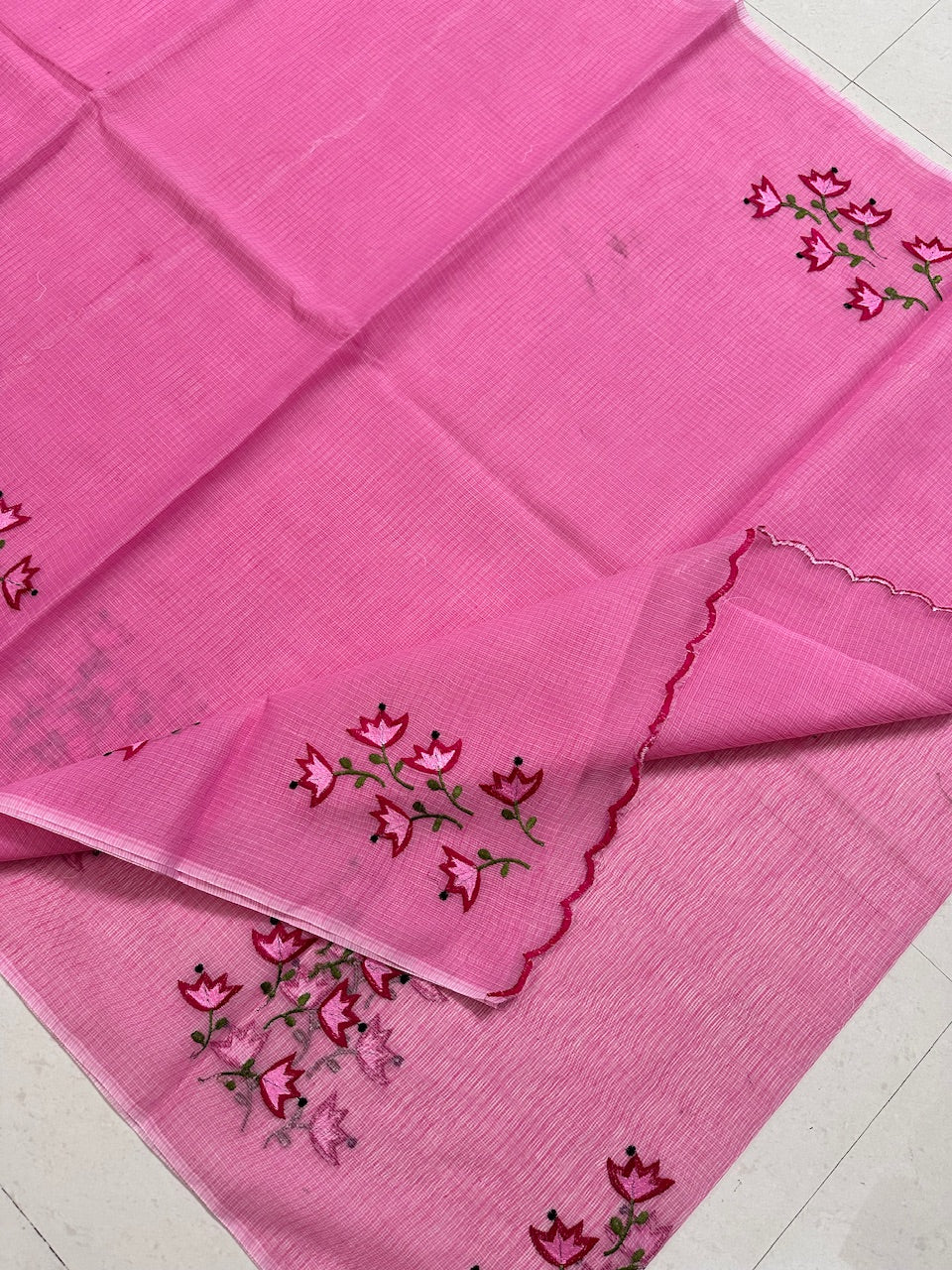 Embroidered Kota Cotton Doria Saree