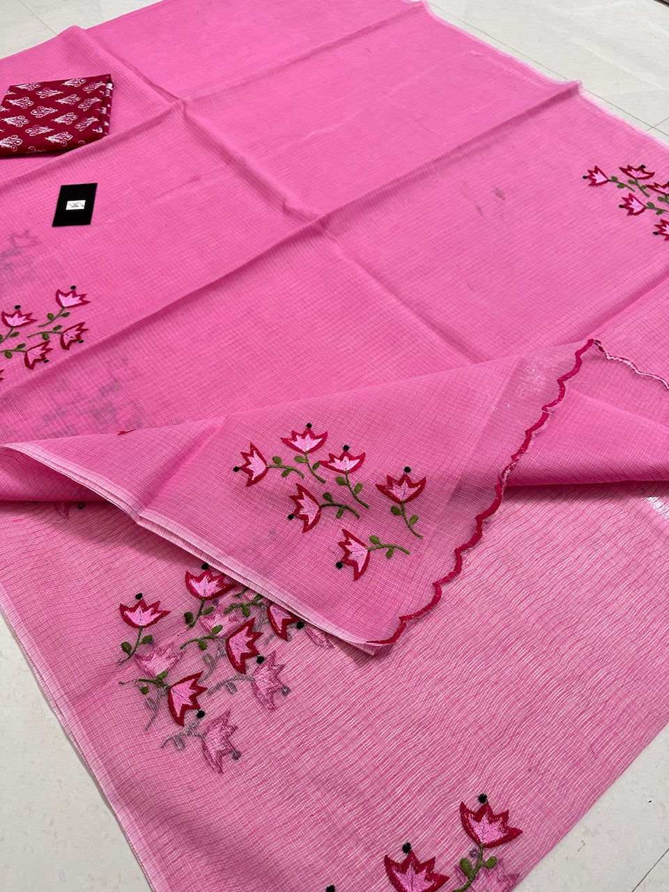 Embroidered Kota Cotton Doria Saree