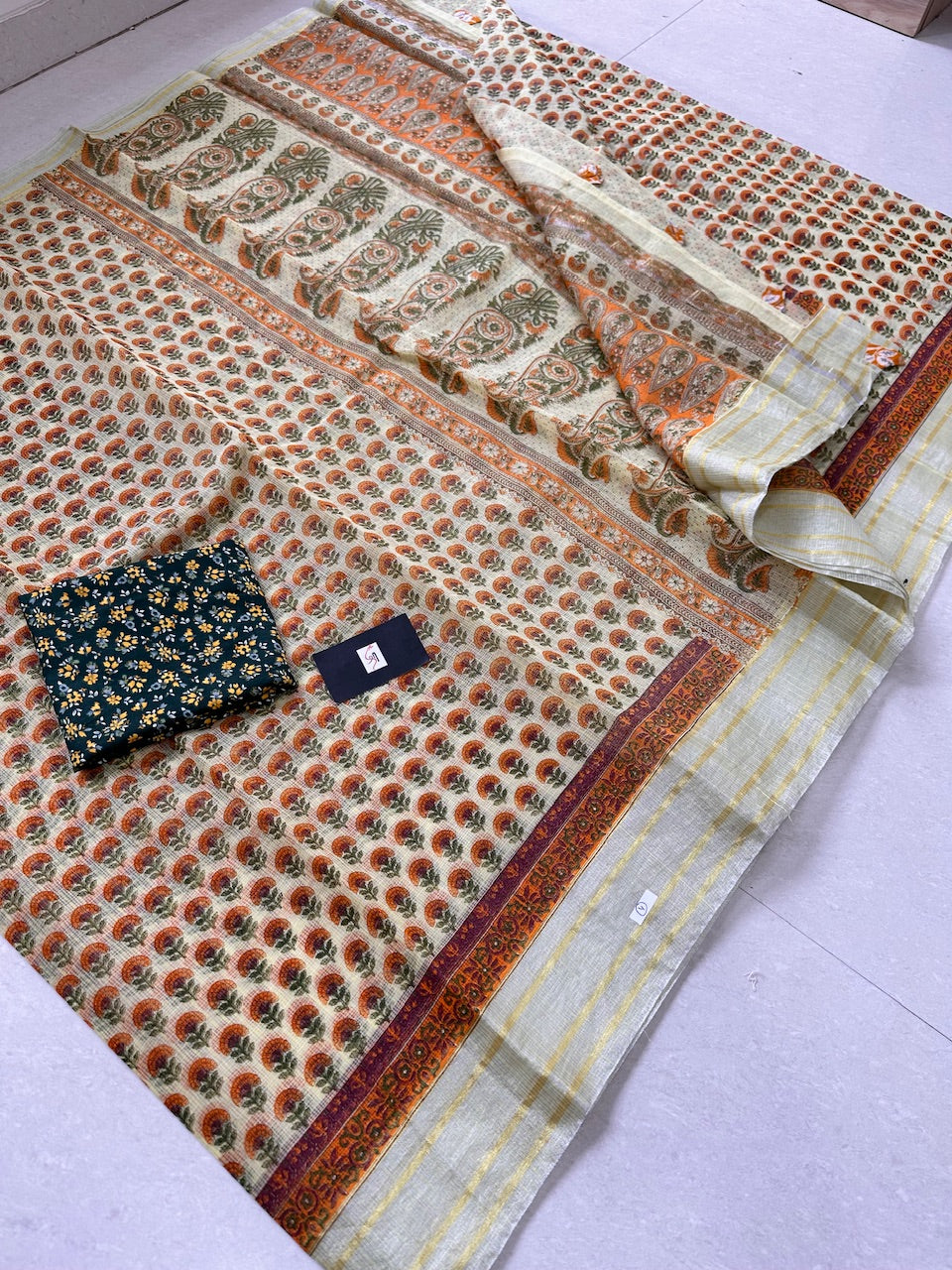 HandBlock Printed Kota Cotton Doria Saree