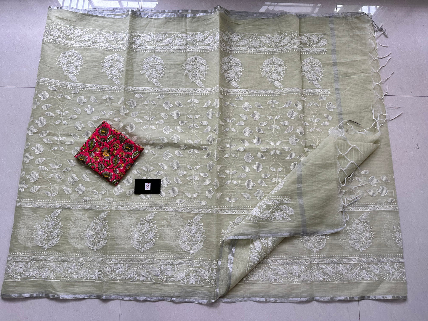 Embroidered Kota Cotton Doria Saree