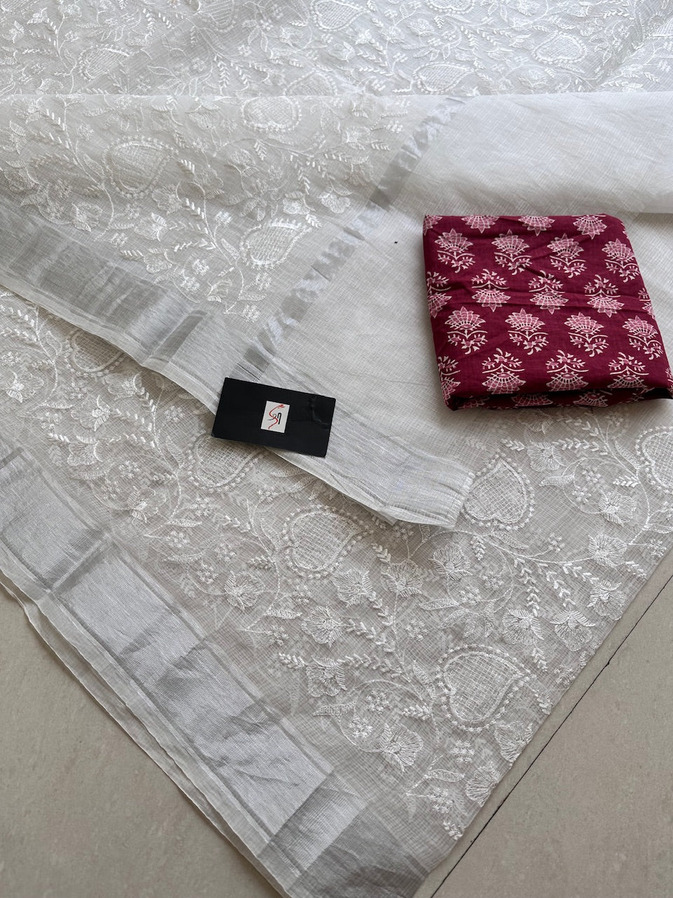 Embroidered Kota Cotton Doria Saree