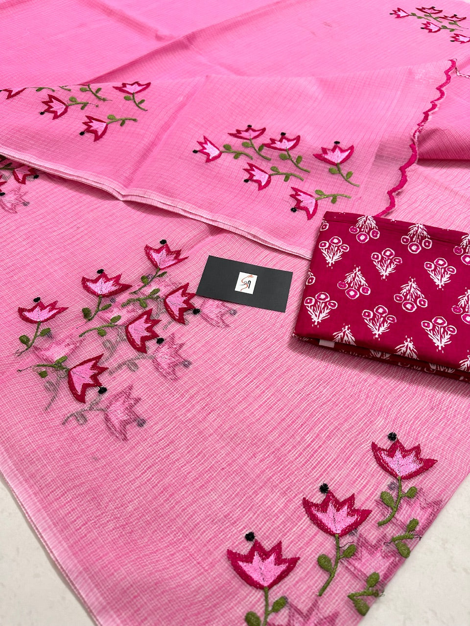 Embroidered Kota Cotton Doria Saree