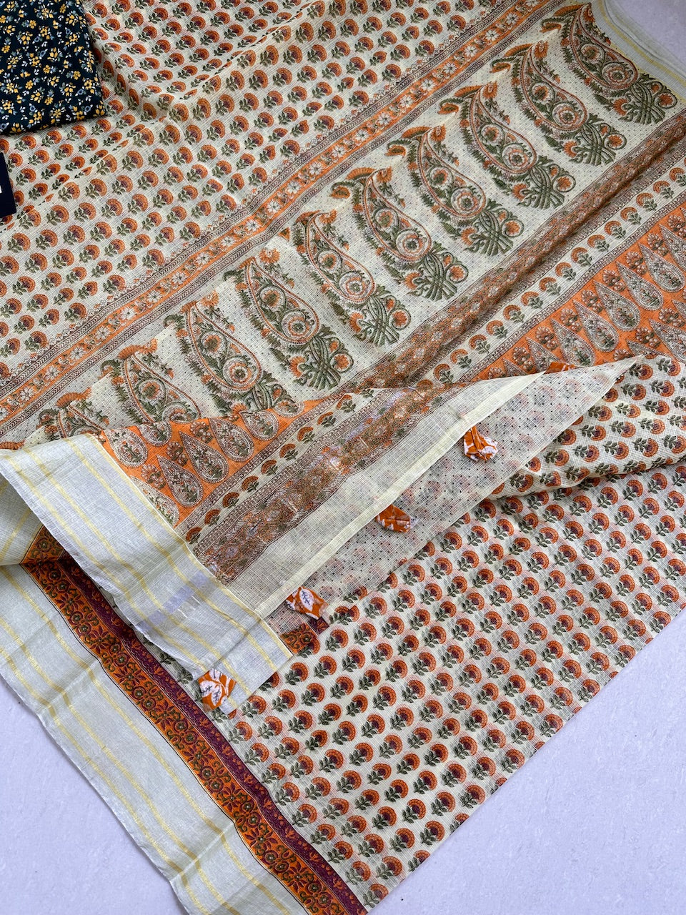 HandBlock Printed Kota Cotton Doria Saree