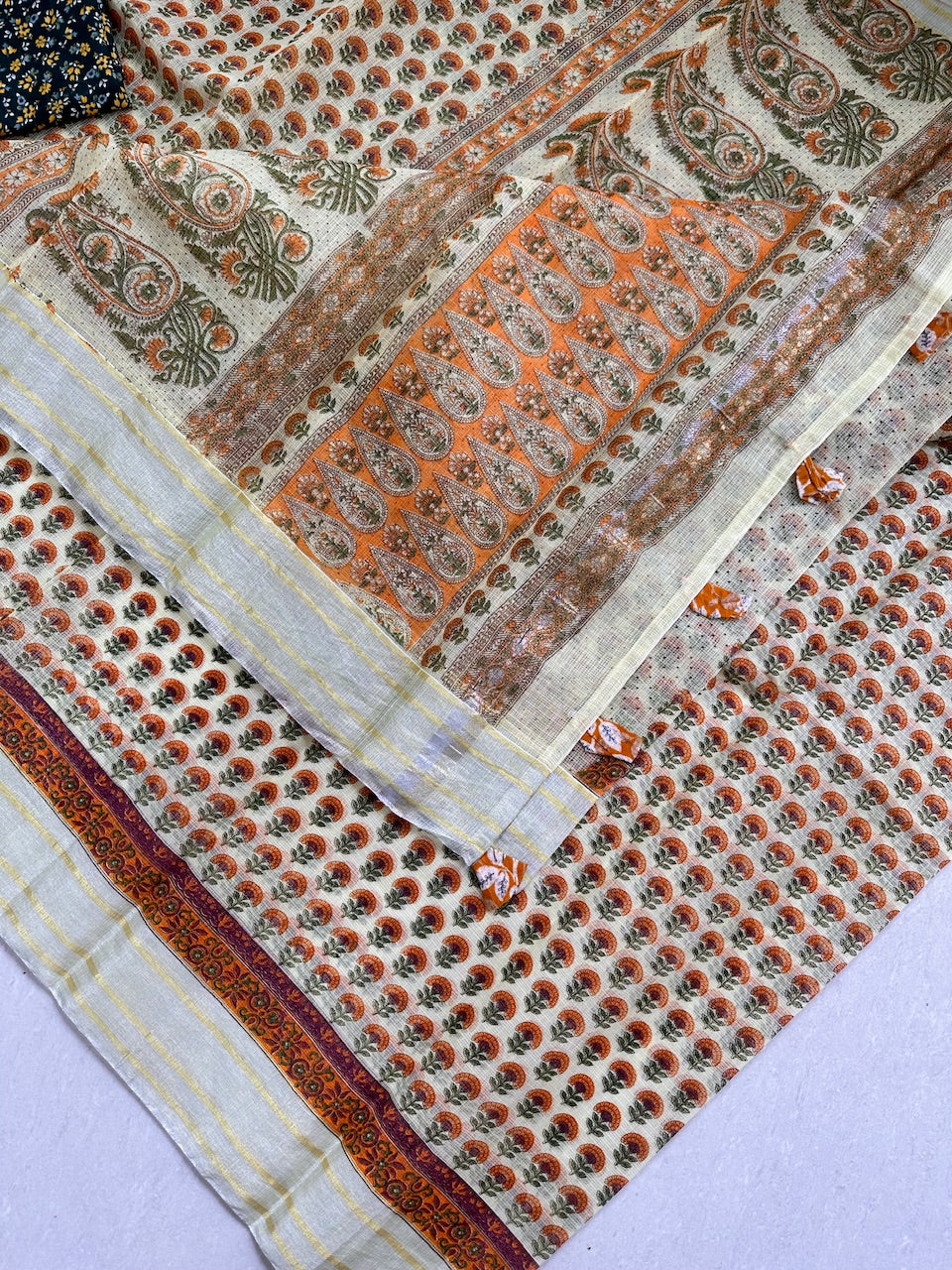 HandBlock Printed Kota Cotton Doria Saree