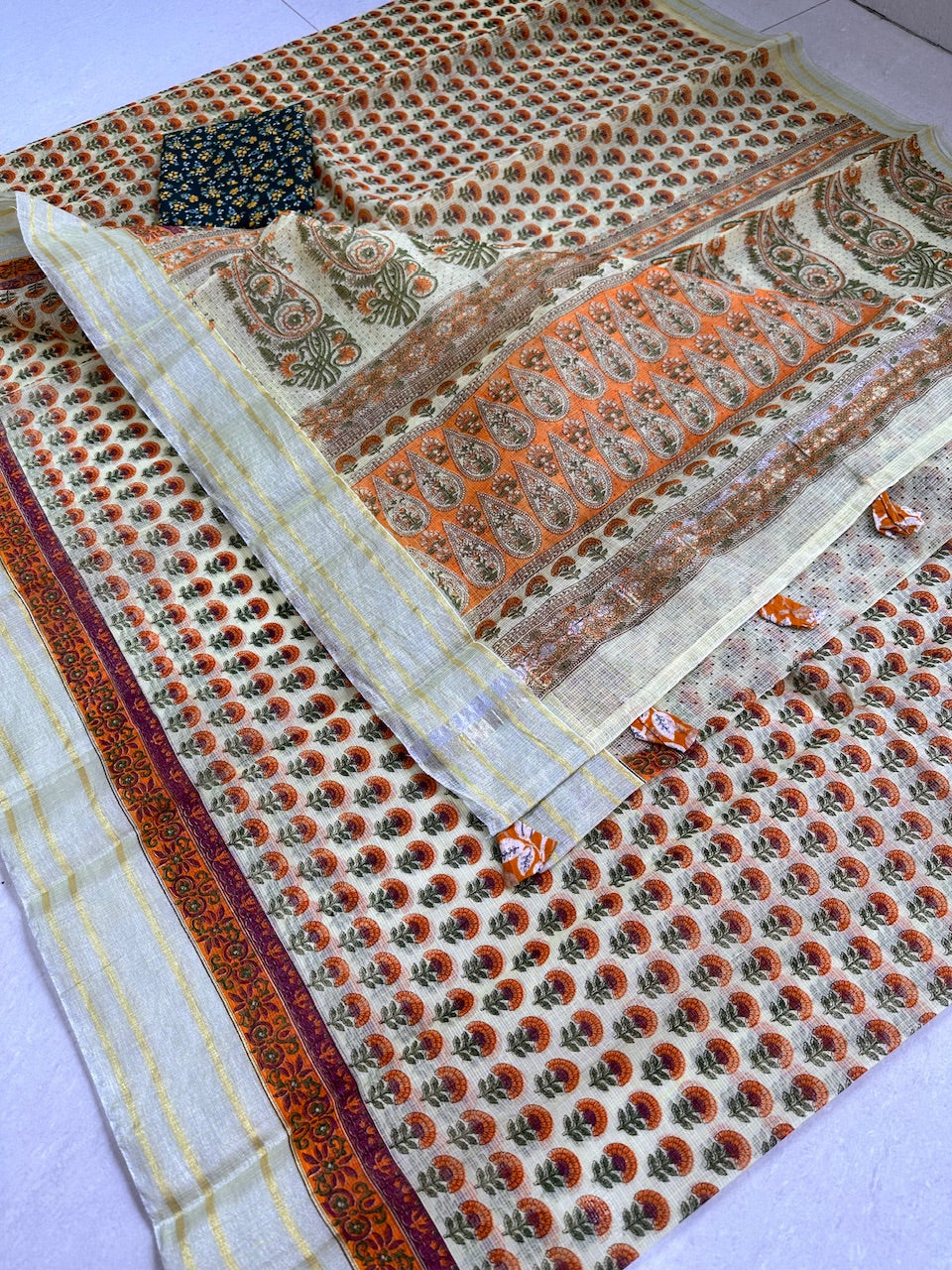 HandBlock Printed Kota Cotton Doria Saree