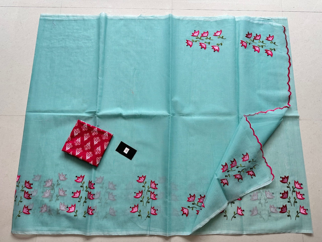 Embroidered Kota Cotton Doria Saree