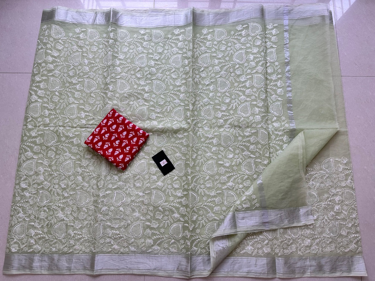 Embroidered Kota Cotton Doria Saree