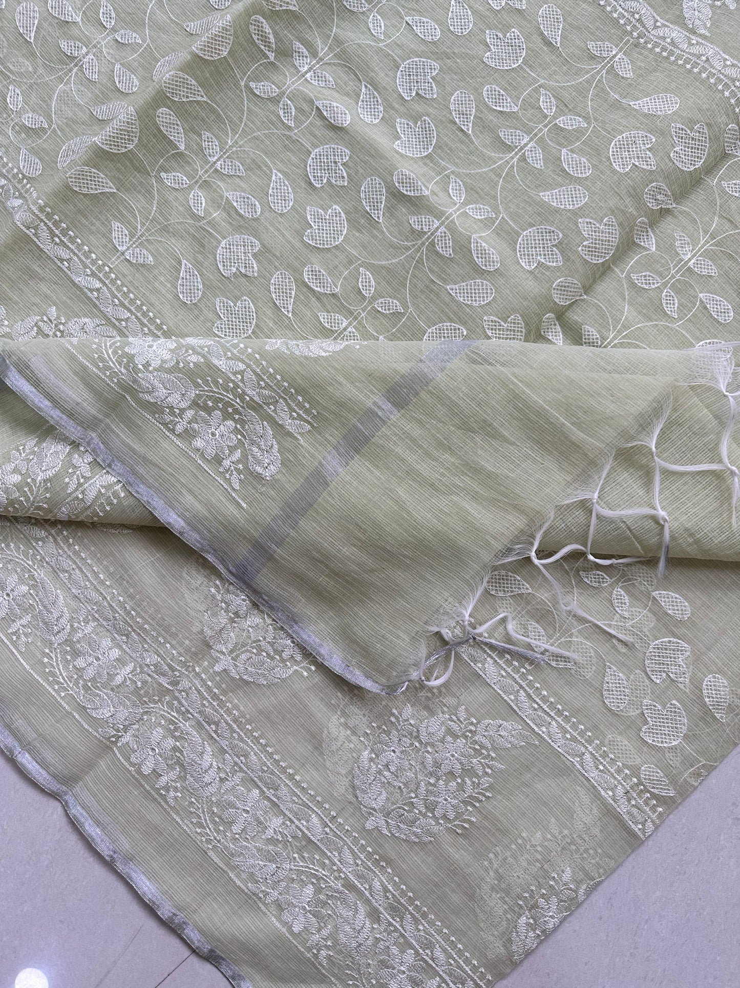 Embroidered Kota Cotton Doria Saree