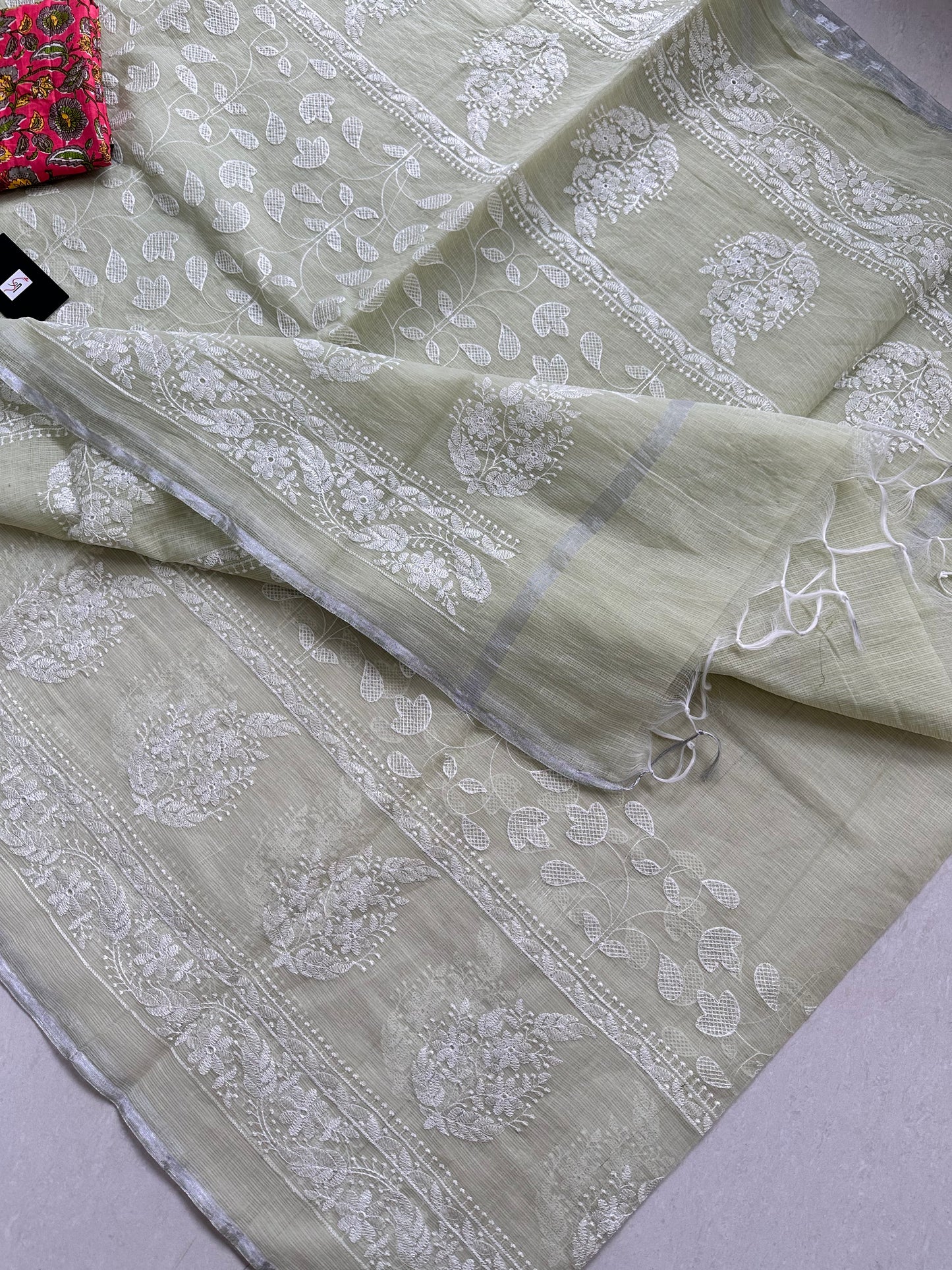 Embroidered Kota Cotton Doria Saree