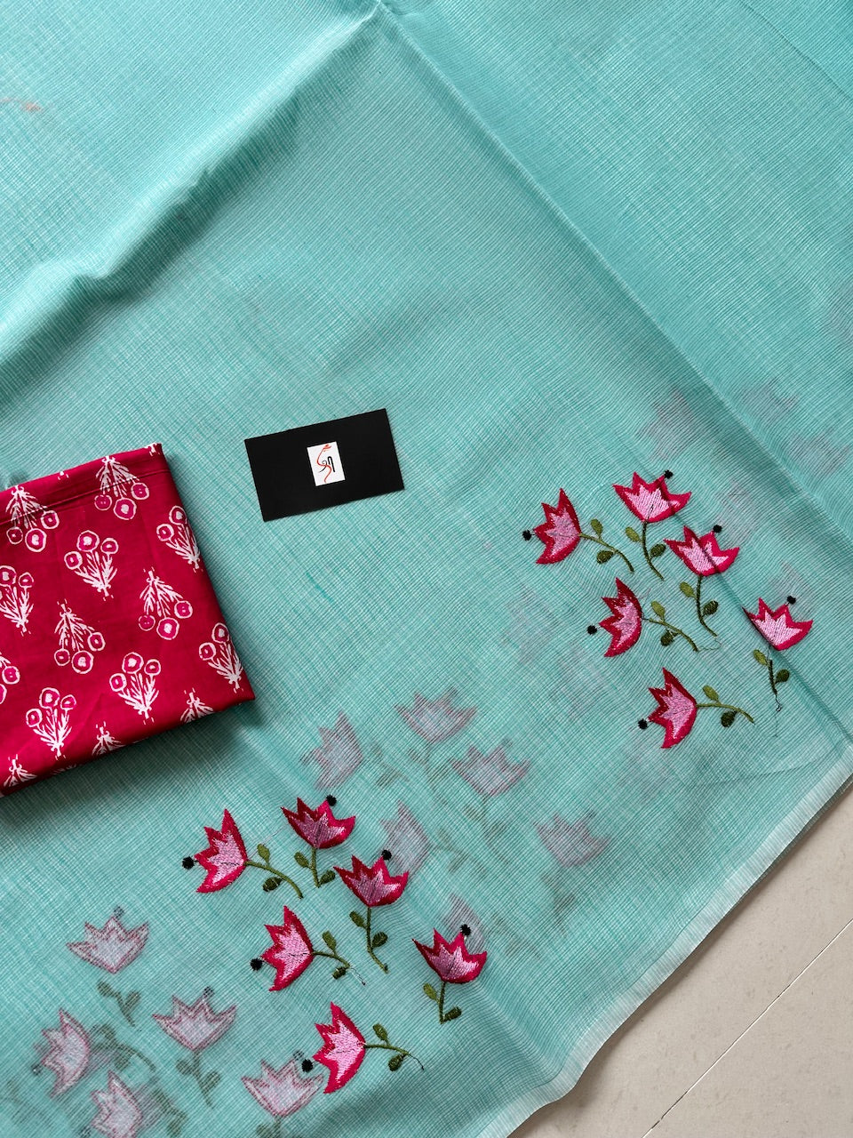 Embroidered Kota Cotton Doria Saree